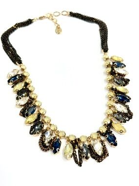 Stella & Ruby Signed Crystal Statement Necklace Bronze Navy NWT